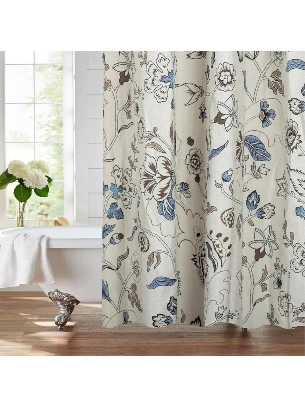 Vintage Farmhouse Linen Shower Curtain | Botanical Floral Boho Bath Decor